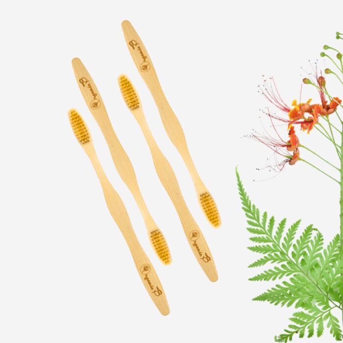 Soft Pointed Bristles from Castor Oil Pure Mao Bamboo Toothbrush | Beige (Pack Of 4)