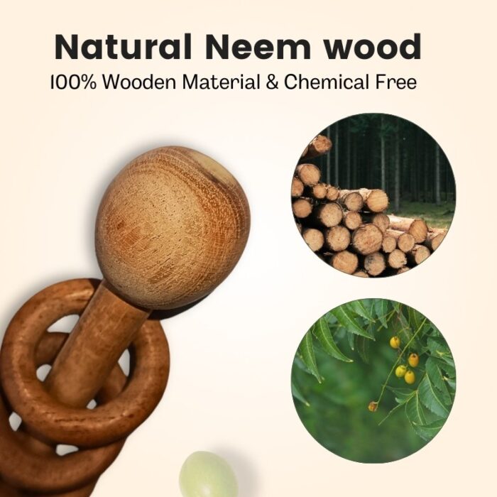 Neem Wood Baby Rattle Dumbbell with Rings Rattle