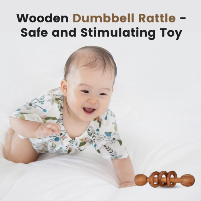 Neem Wood Baby Rattle Dumbbell with Rings Rattle