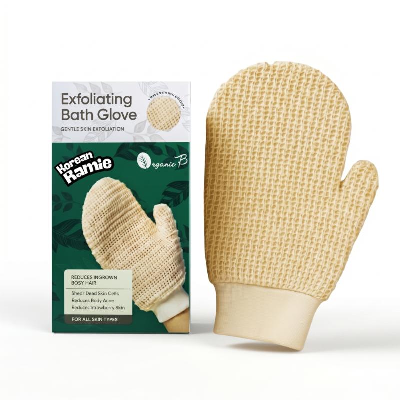 Organic B Gentle Exfoliating Bath Glove for Body Cleansing & Scrubbing | Ramie